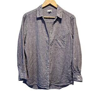 Sigrid Olsen Striped Linen Button Up Shirt Women Medium Blue Coastal Casual